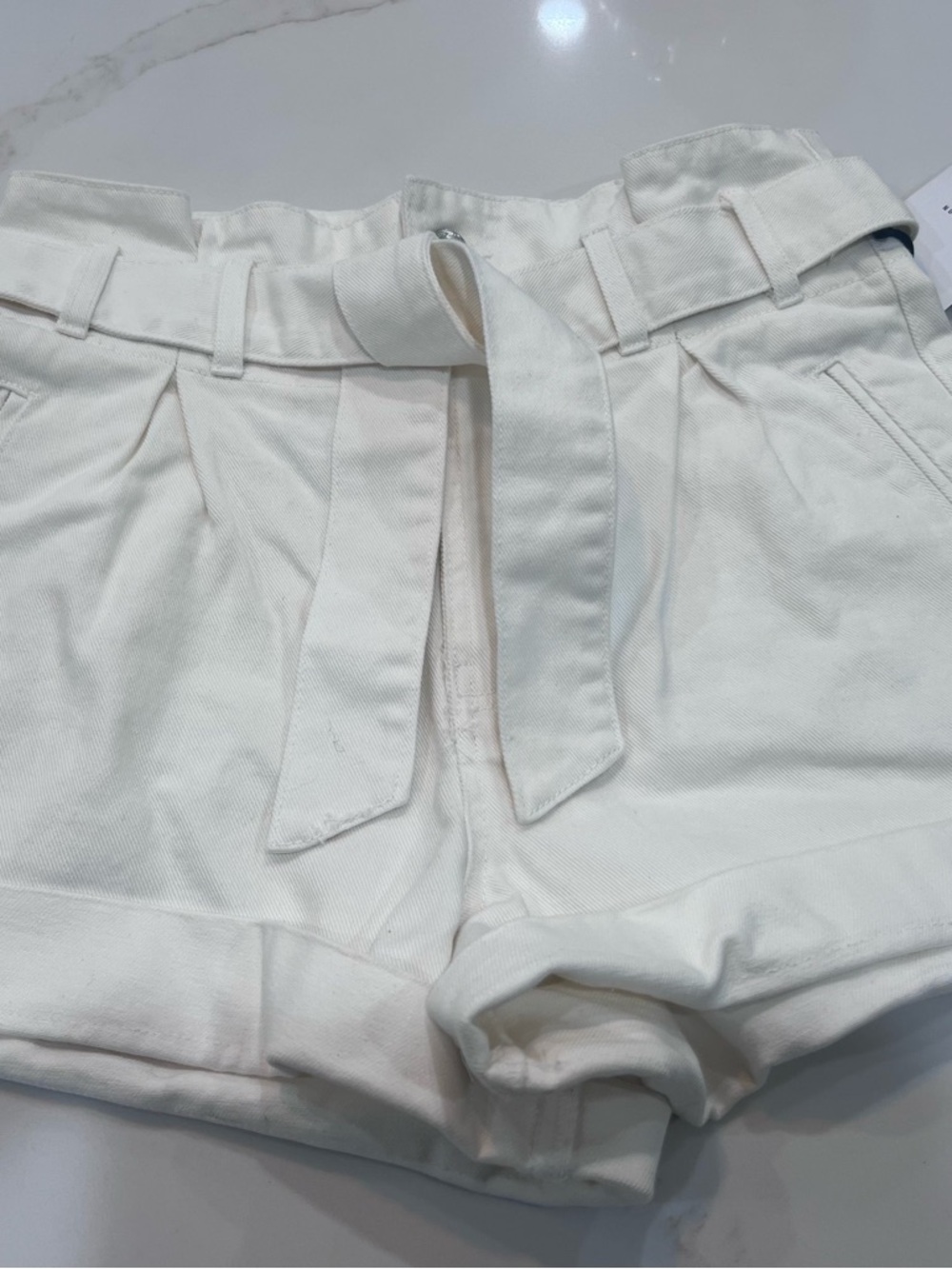 Forever 21 White Paperbag High-Waist Tie-Belt Shorts